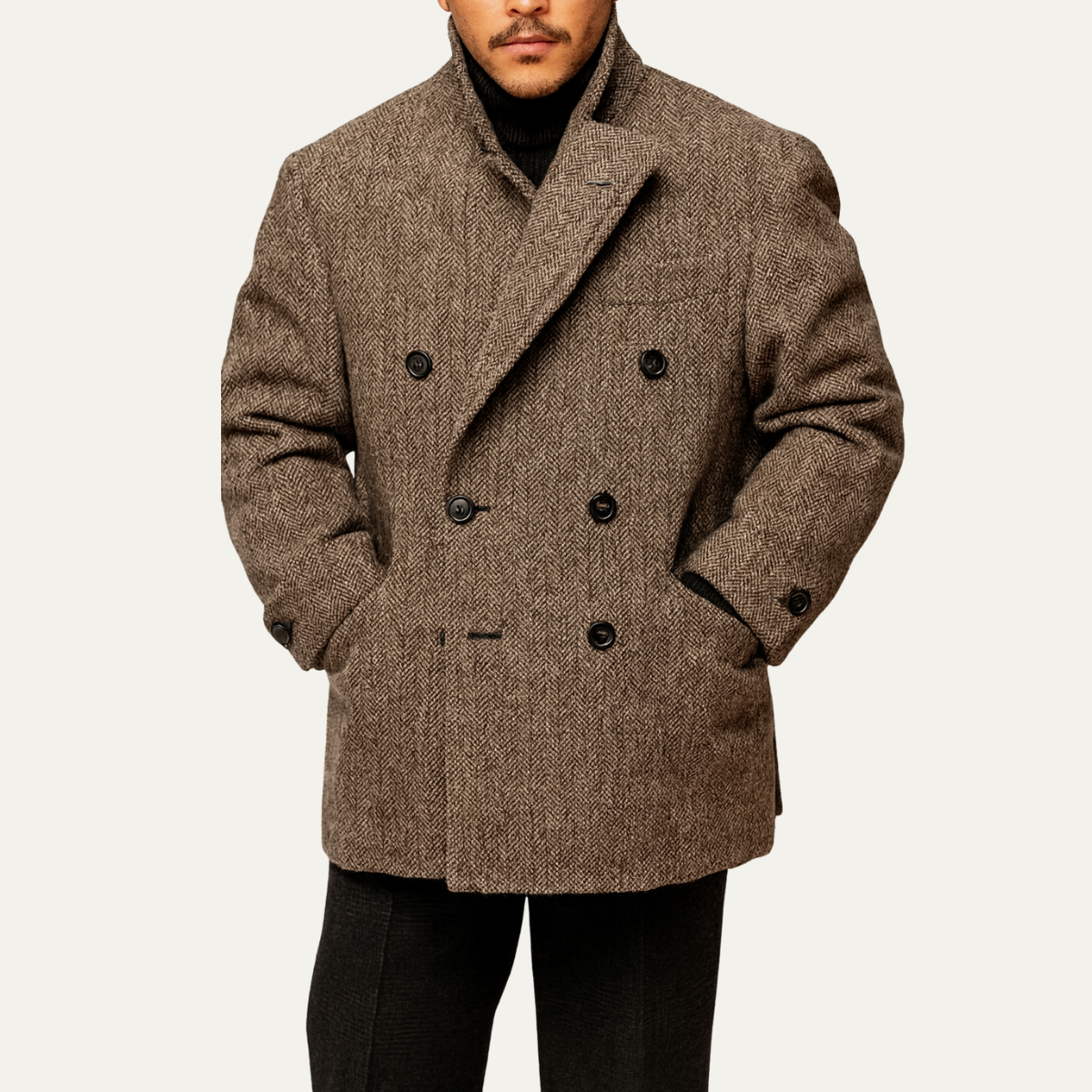 The Stratford Men’s Tailored Herringbone Wool Double Breasted Winter Jacket