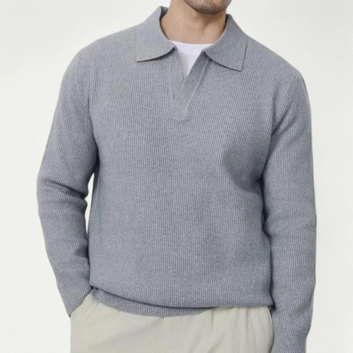 The Portofino Knitted Long Sleeve Polo Jumper for Men - Open Collar
