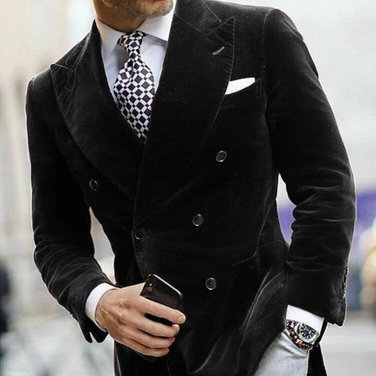 The Portsmouth Men’s Elegant Velvet Double Breasted Blazer Tuxedo Jacket