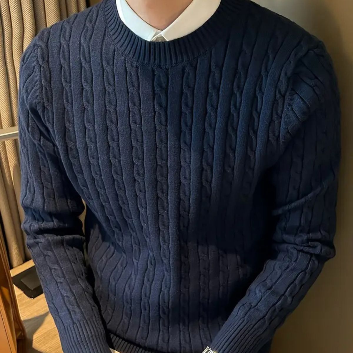 The Versailles Cashmere Merino Wool Knit Jumper for Men - Navy Blue
