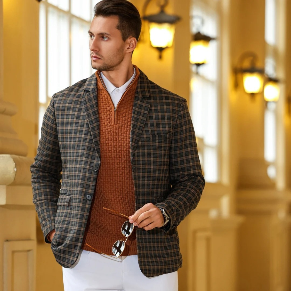 The Camogli Men’s Casual Half Zip Textured Knit Jumper