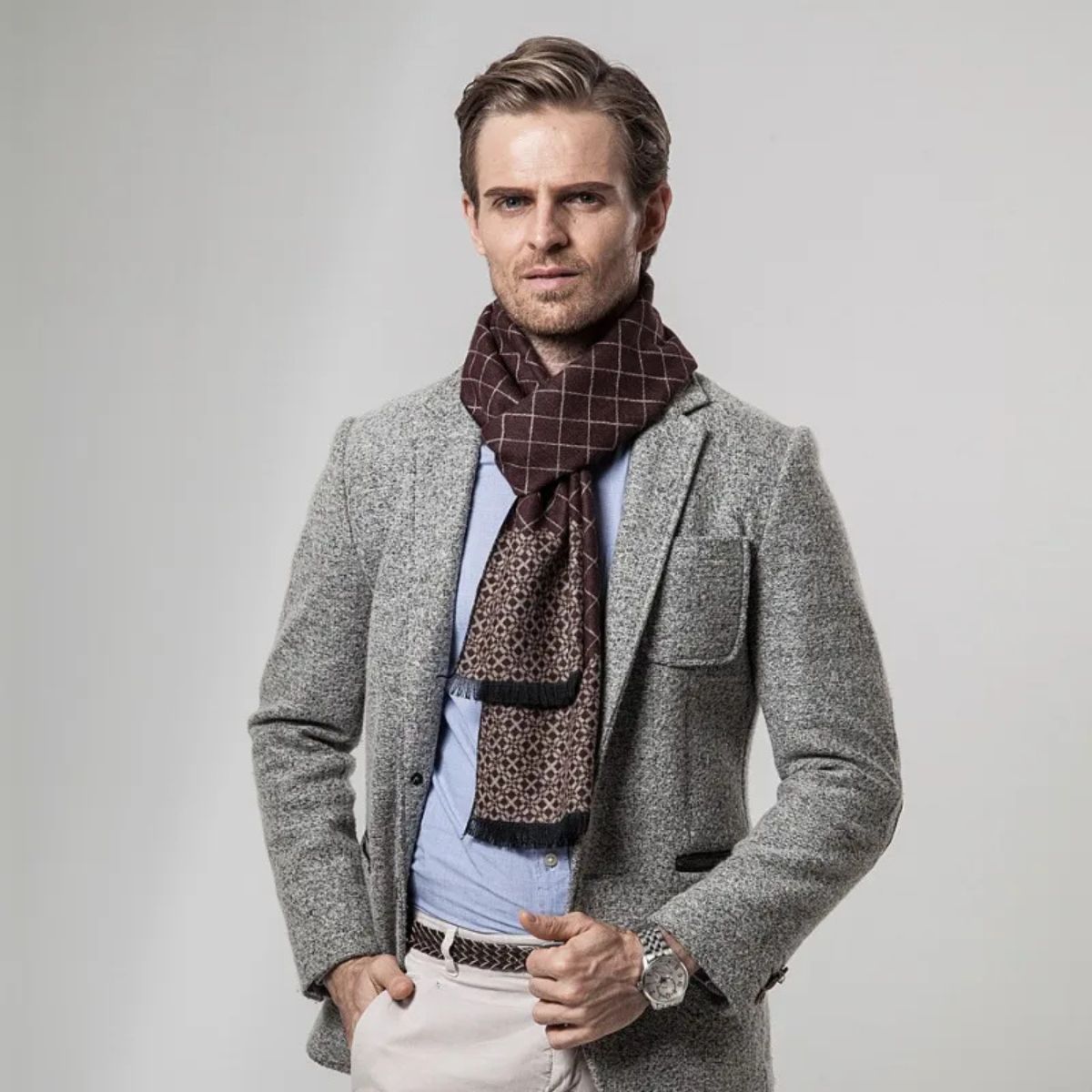 The Champs Élysées Cashmere Merino Scarf for Men - Burgundy