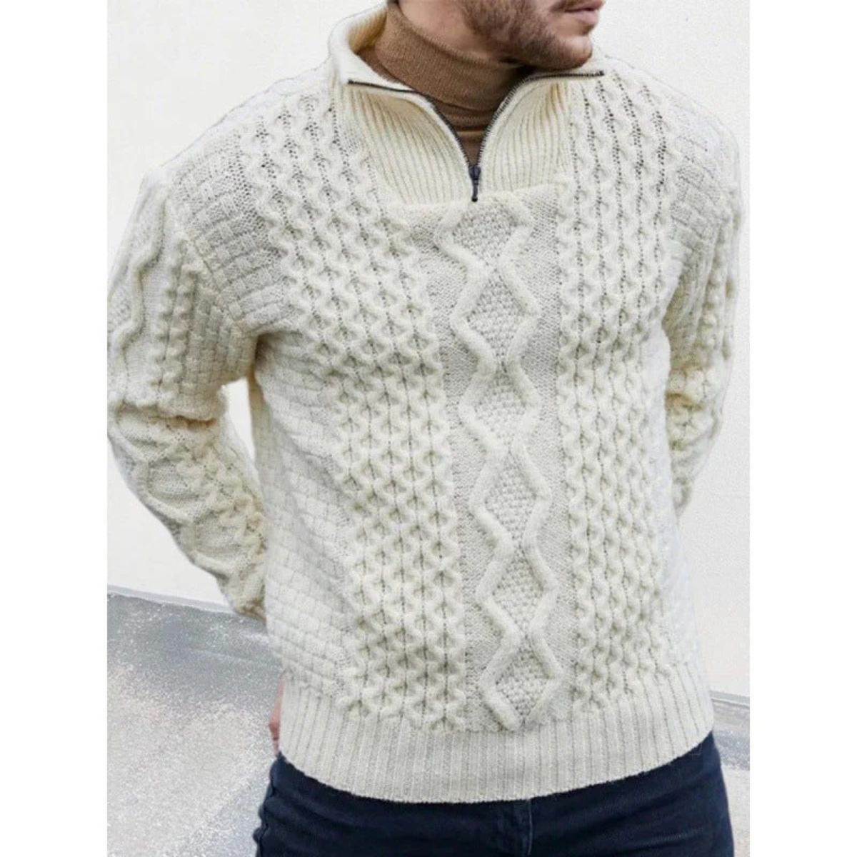 The Dublin Quarter Zip Wool Cable Knit Jumper for Men