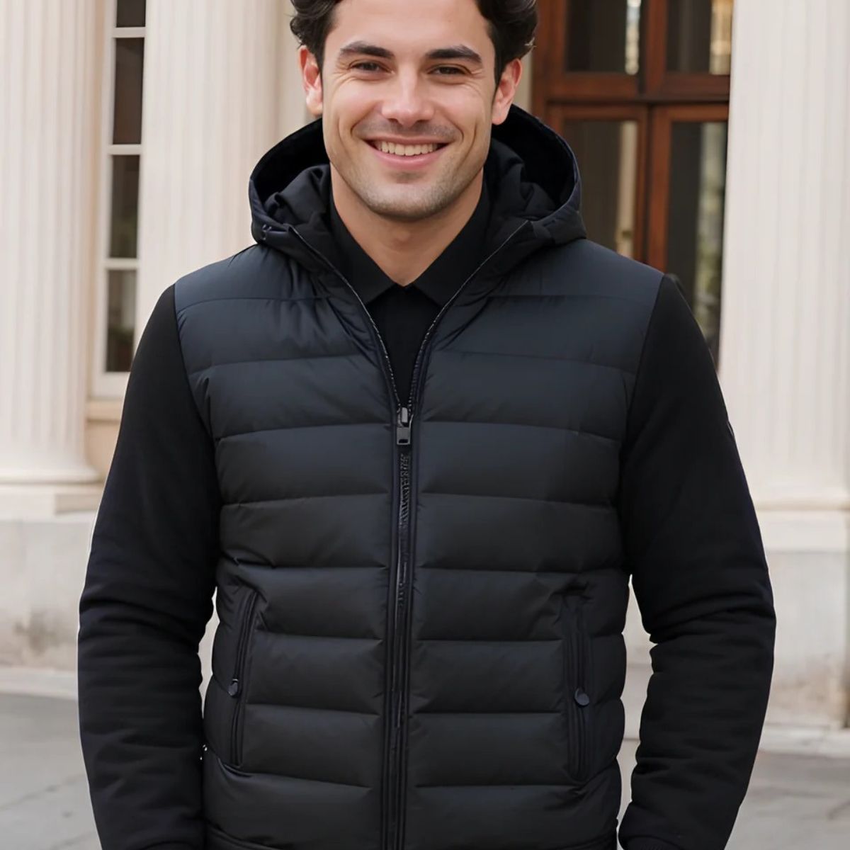 The Zurich Men's Black Hooded Puffer Coat – Lightweight Quilted Winter Coat