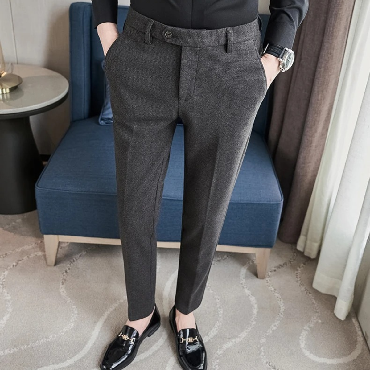 The Piacenza Men’s Slim Fit Smart Wool Blend Formal Trousers