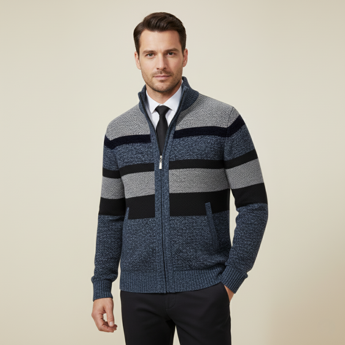 The Desenzano Men’s Knit Winter Striped Zip Cardigan