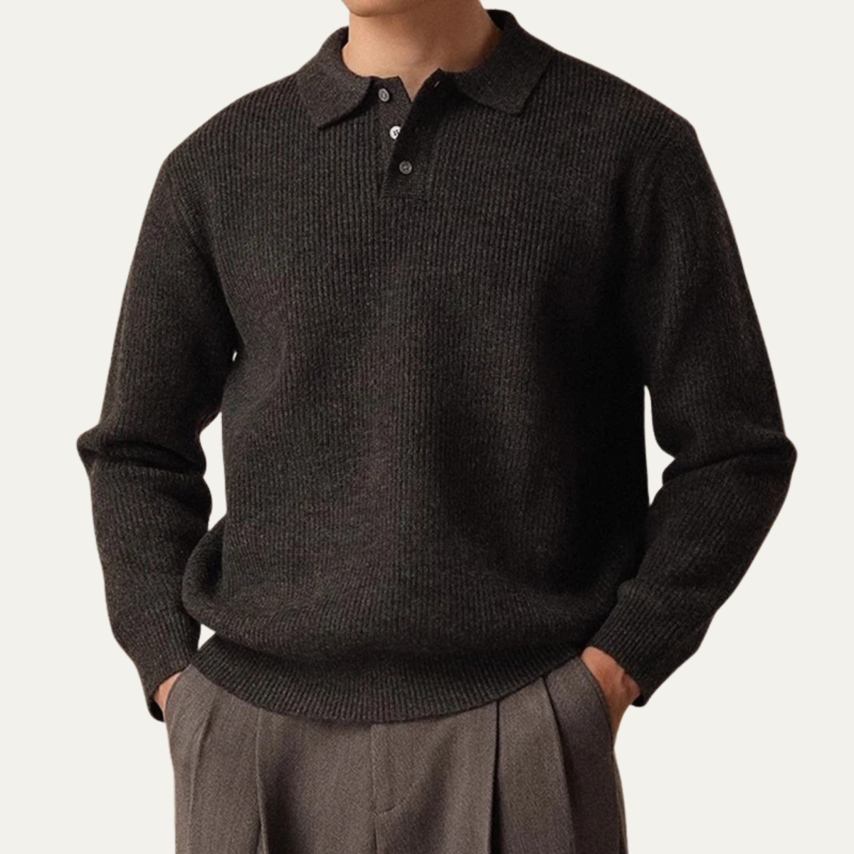 The Brecon Men’s Fall Winter Thick Knitted Polo Jumper