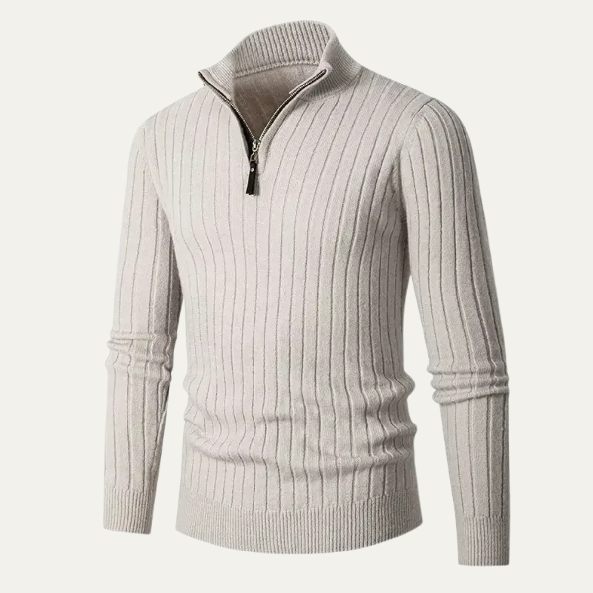 The Ragusa Men's Ribbed Knit Stand Collar Slim Fit Half Zip Jumper