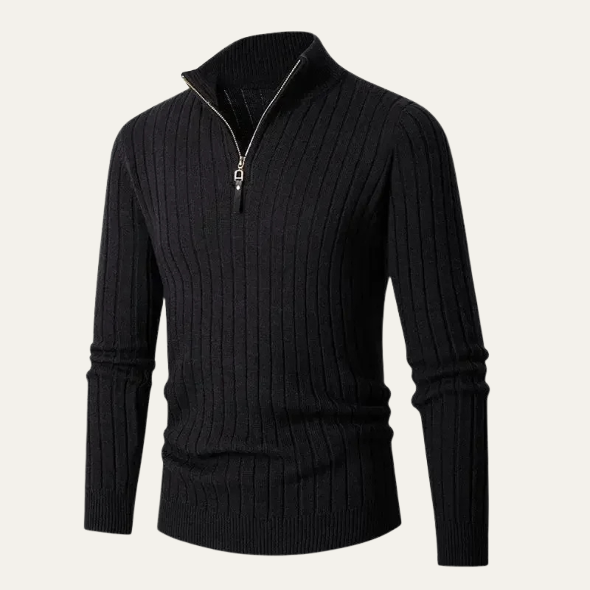 The Ragusa Men's Ribbed Knit Stand Collar Slim Fit Half Zip Jumper