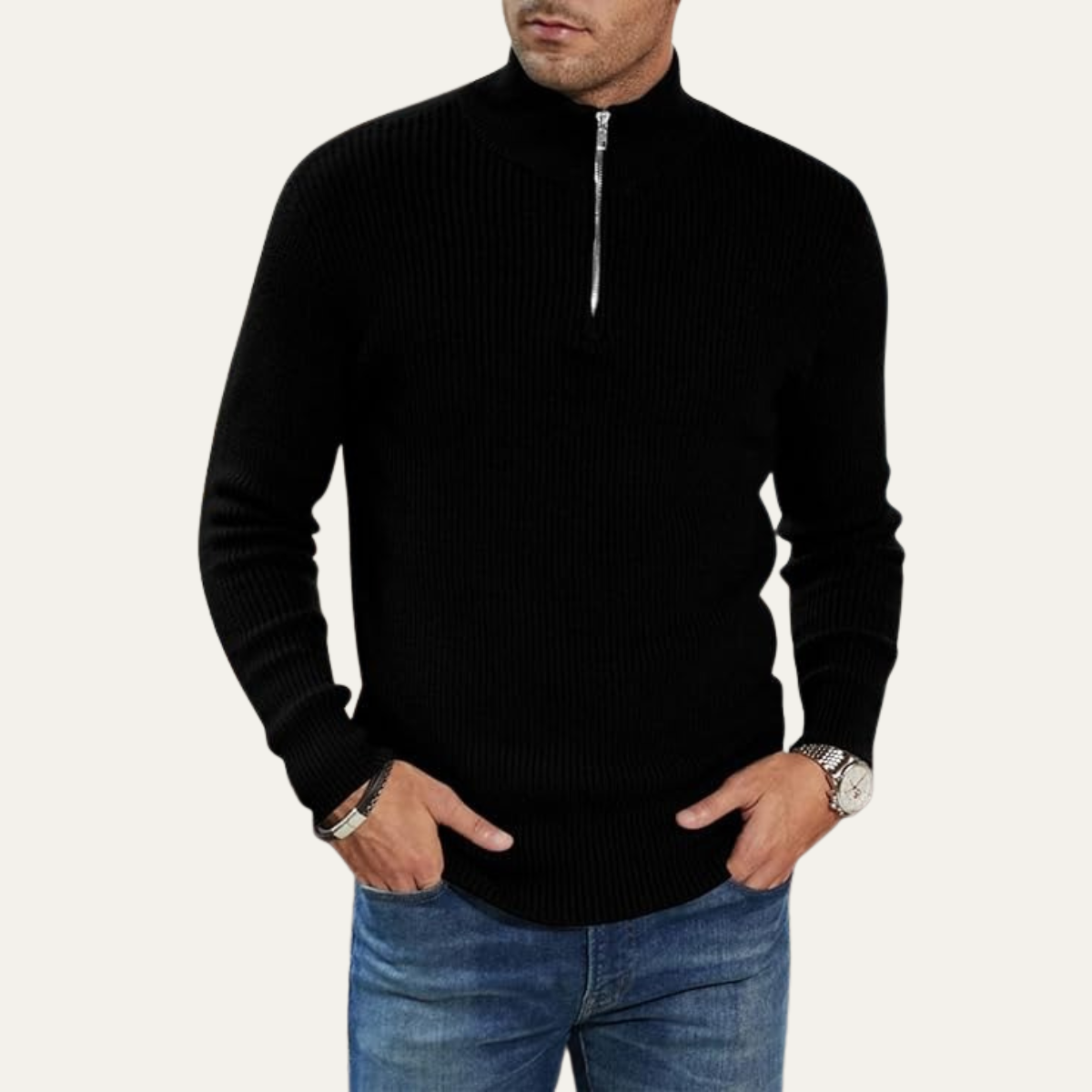 The Edinburgh Men’s Quarter Zip Ribbed Knit Casual Jumper