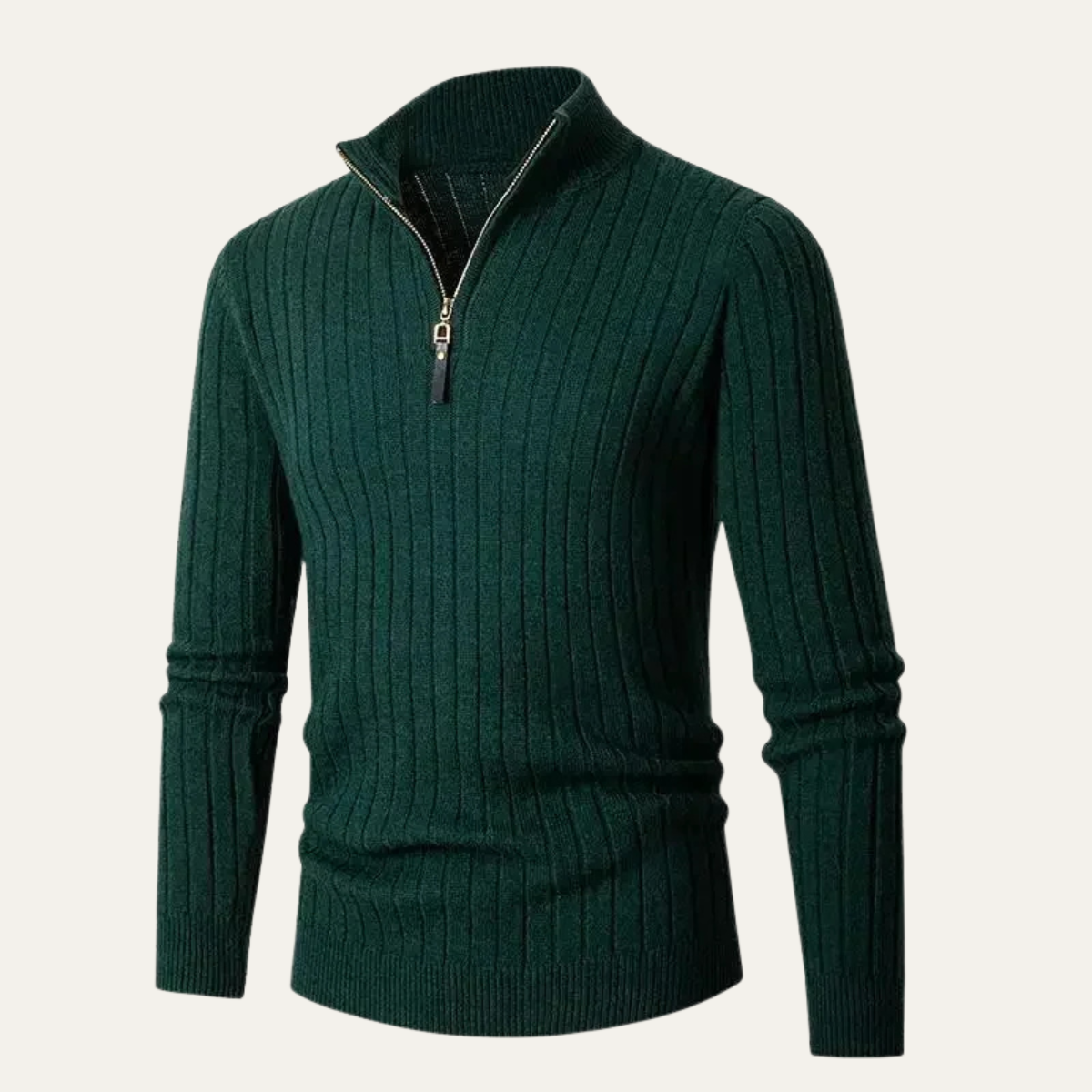 The Ragusa Men's Ribbed Knit Stand Collar Slim Fit Half Zip Jumper