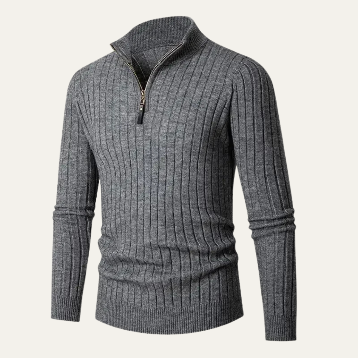 The Ragusa Men's Ribbed Knit Stand Collar Slim Fit Half Zip Jumper