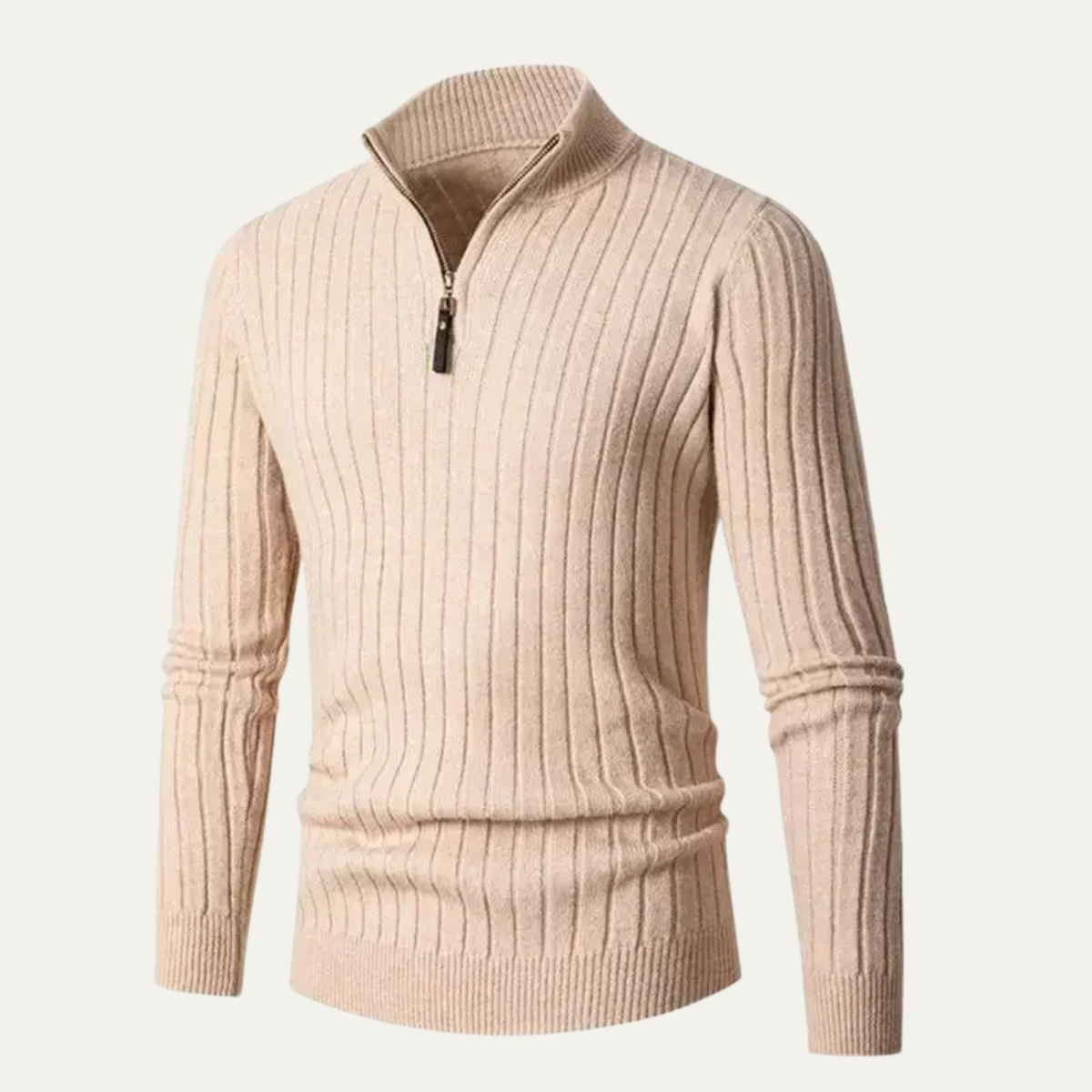 The Ragusa Men's Ribbed Knit Stand Collar Slim Fit Half Zip Jumper