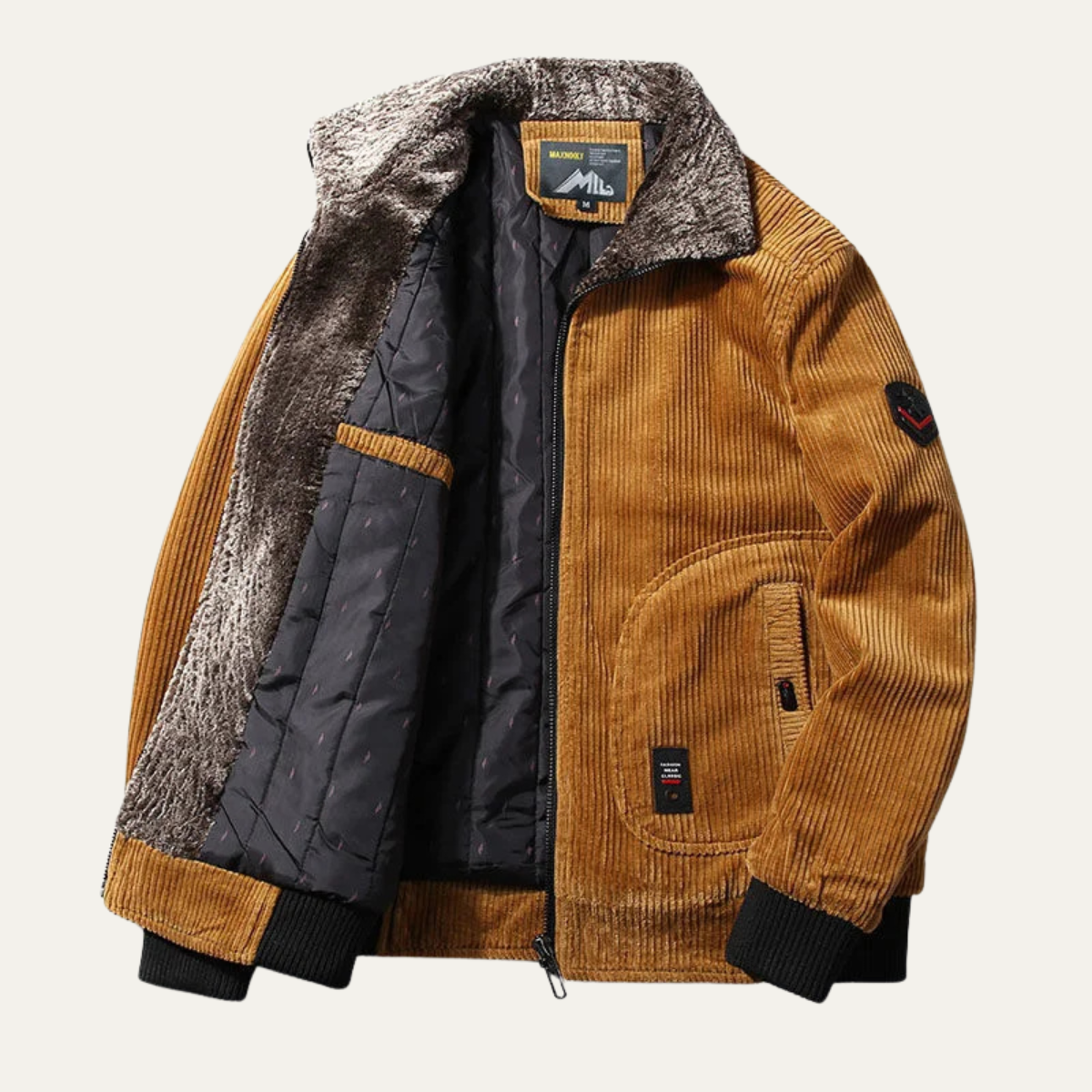 The Manarola Men’s Corduroy Thermal Jacket with Fur Collar