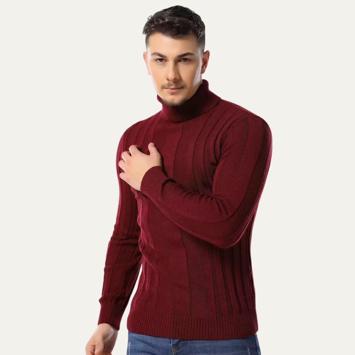 The Norwich Men’s Slim Fit Turtleneck Ribbed Jumper