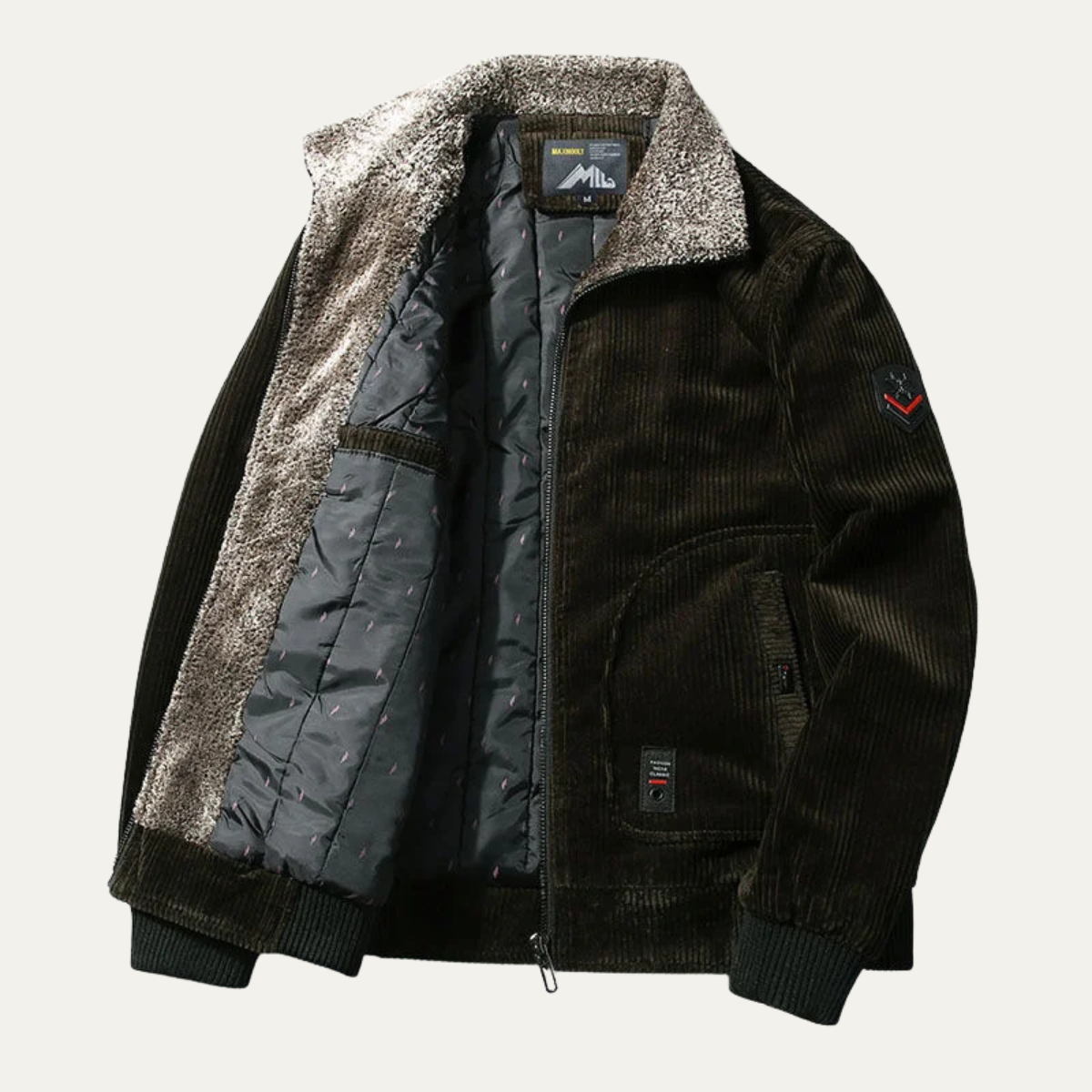 The Manarola Men’s Corduroy Thermal Jacket with Fur Collar