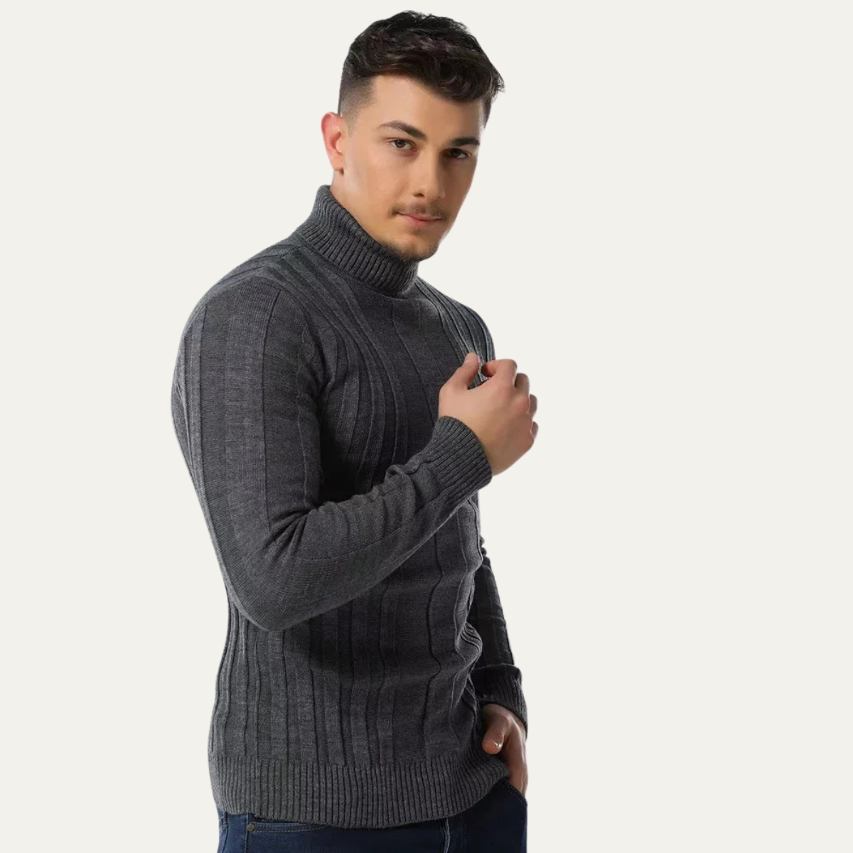 The Norwich Men’s Slim Fit Turtleneck Ribbed Jumper