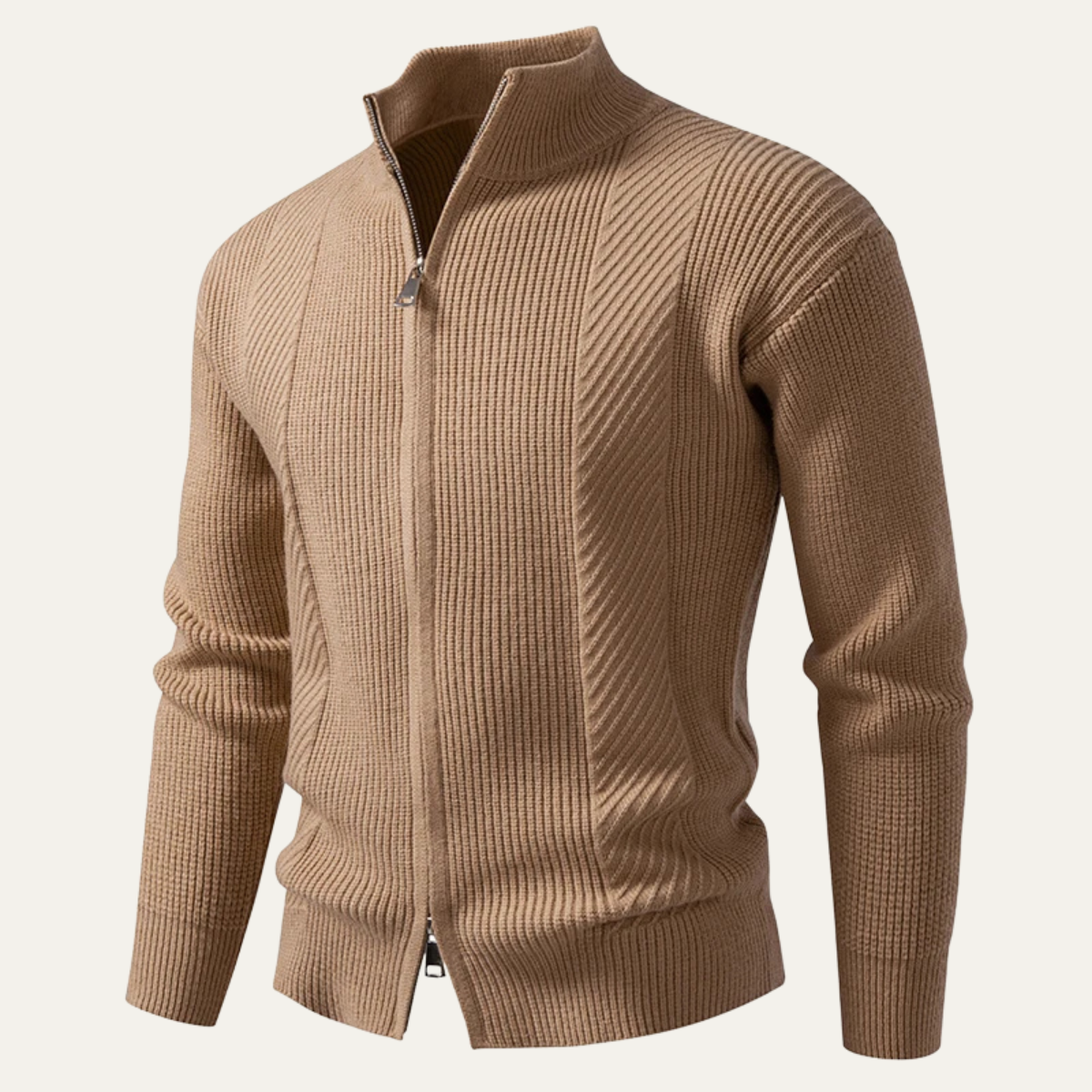 The Cisternino Men’s Smart Casual Ribbed  Zip Up Knit Cardigan