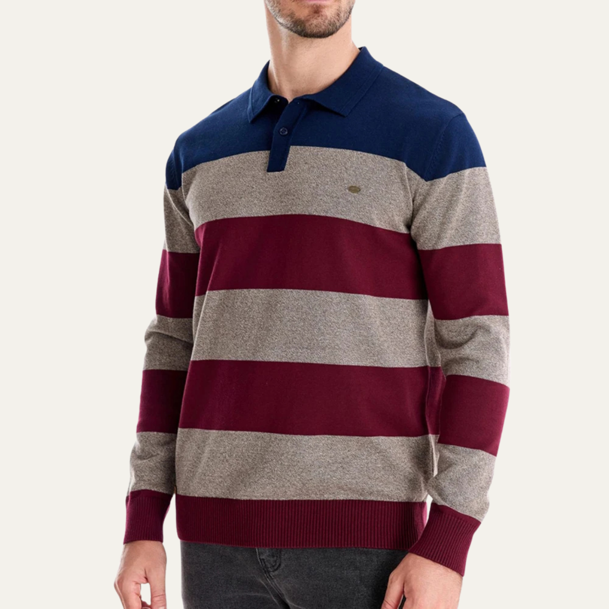 The Colchester Men’s Casual Striped Polo Knit Jumper
