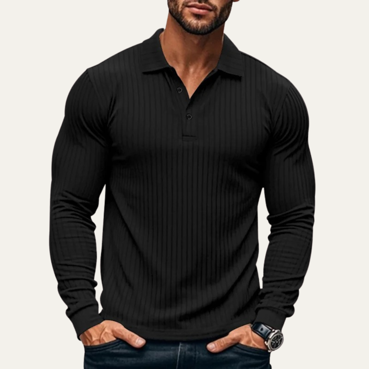 The Sorrento Men’s Ribbed Casual Button Neck Polo Shirt