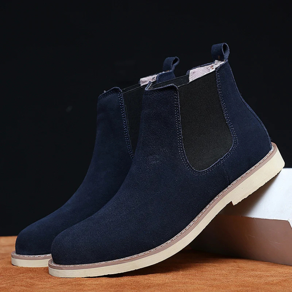 The Parioli Men's Leather Suede Chelsea Boots with Fur Lining