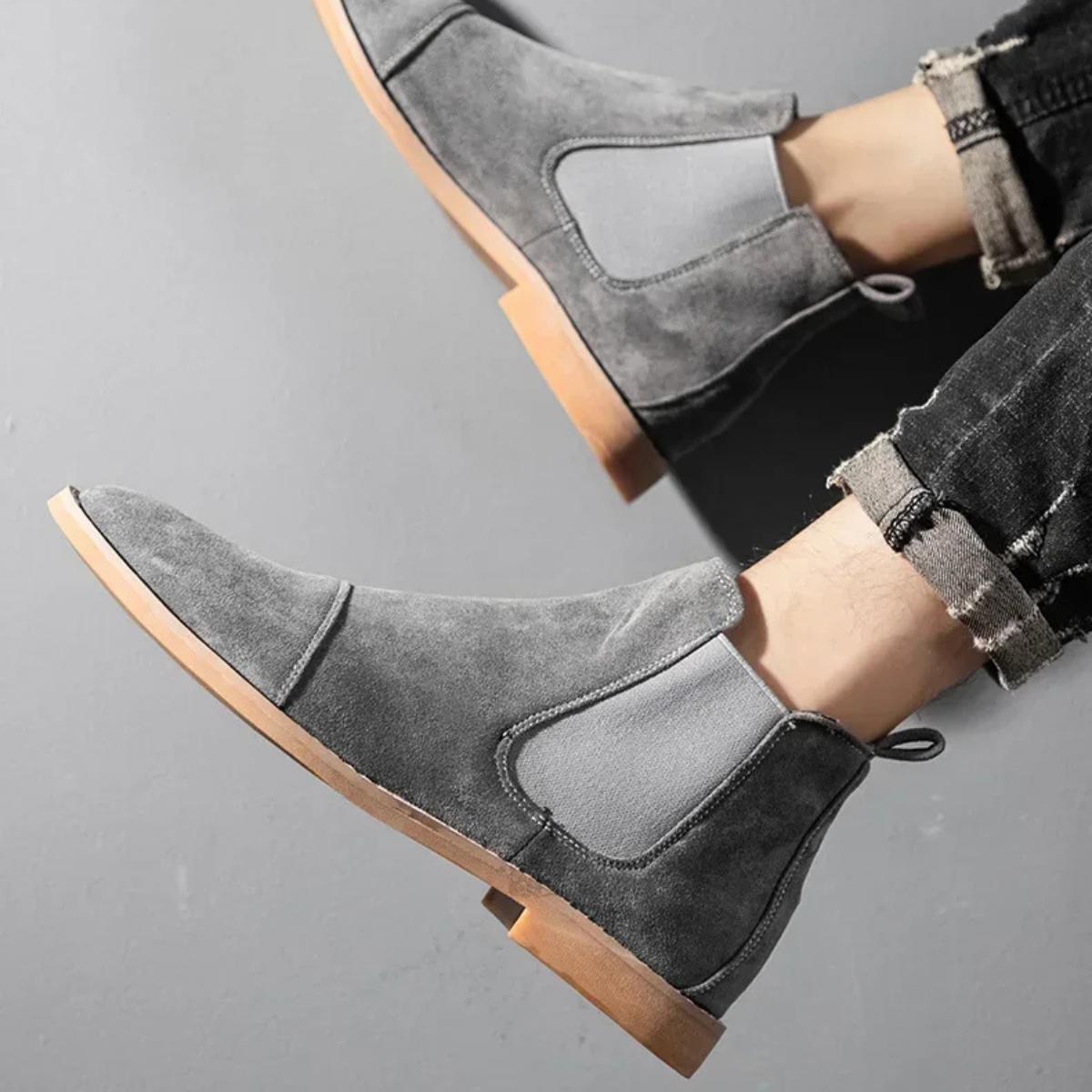 The Bracciano Men's Khaki Slip On Suede Chelsea Boots with Elastic Side Panels