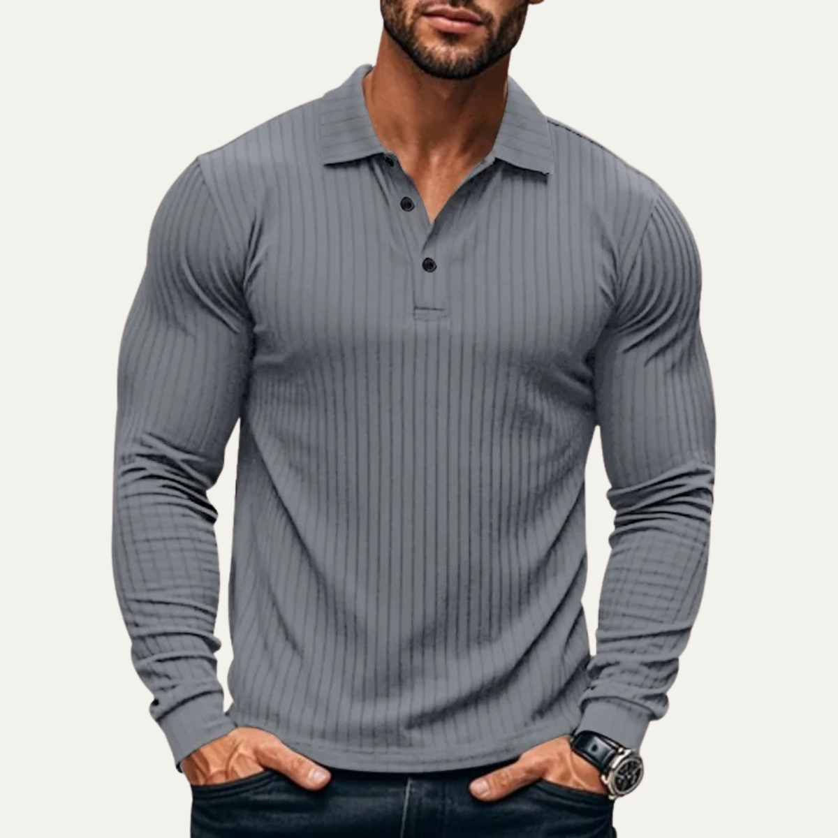 The Sorrento Men’s Ribbed Casual Button Neck Polo Shirt