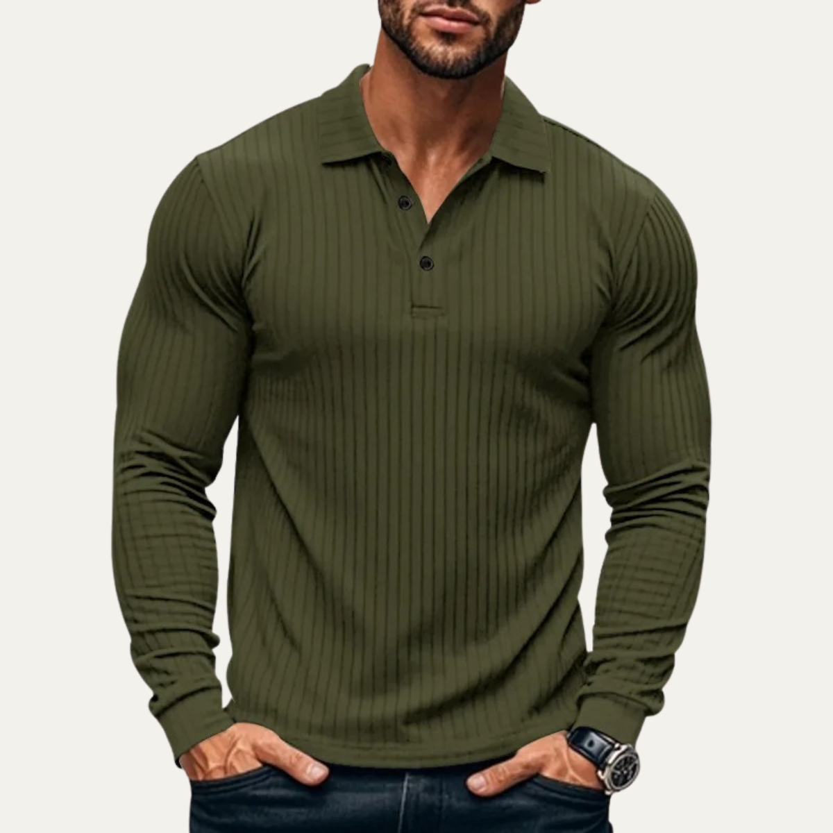 The Sorrento Men’s Ribbed Casual Button Neck Polo Shirt