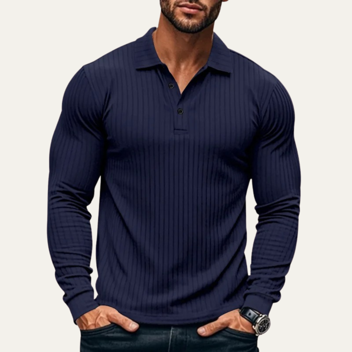 The Sorrento Men’s Ribbed Casual Button Neck Polo Shirt
