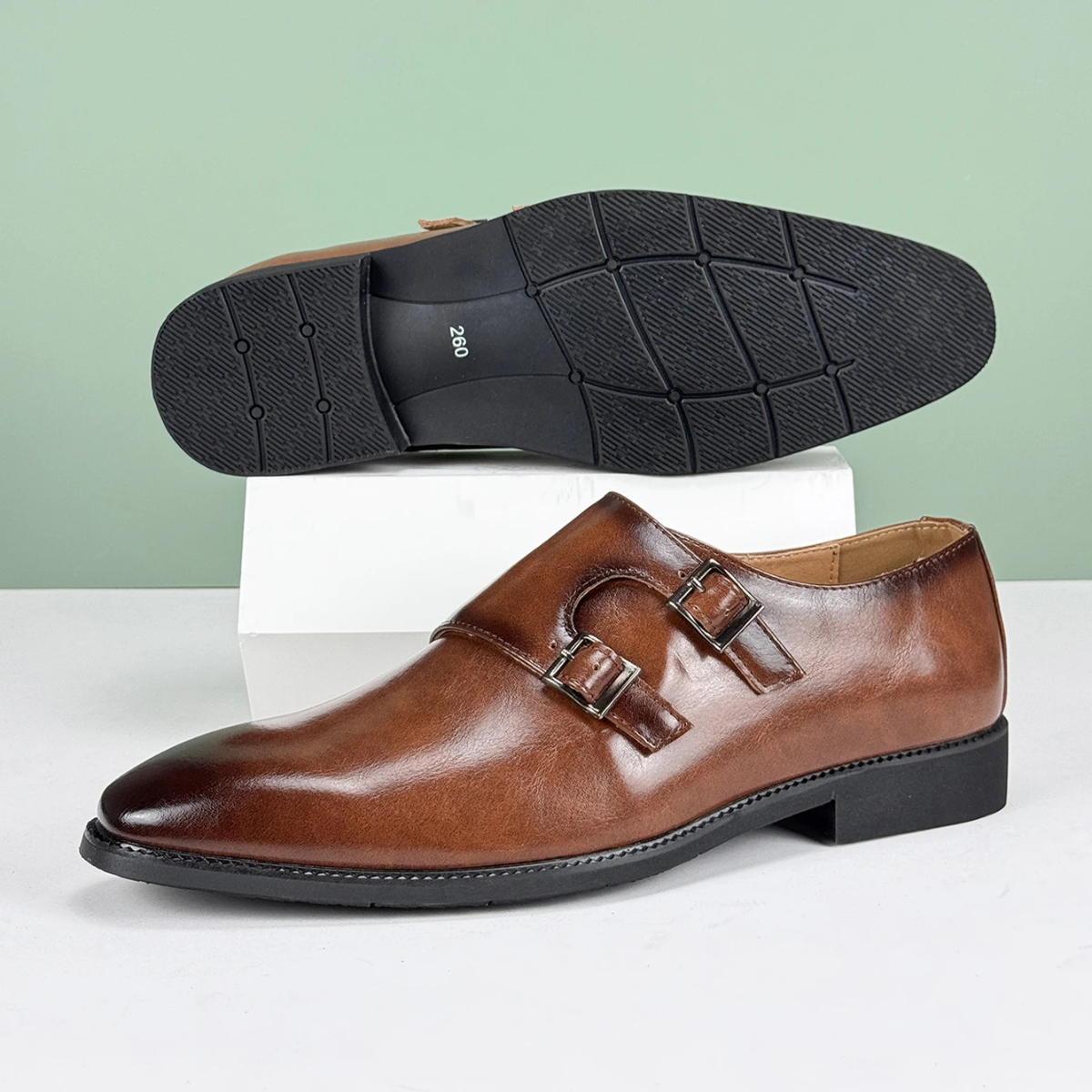 The Chianciano Men’s Leather Double Buckle Strap Dress Shoes