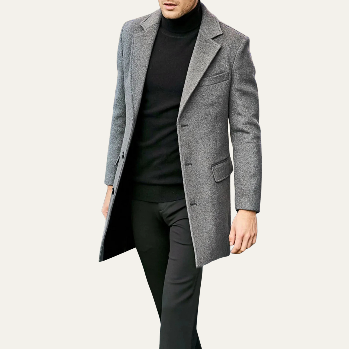 The Pembroke Men's Tailored Minimal Black Single Breasted Wool Coat