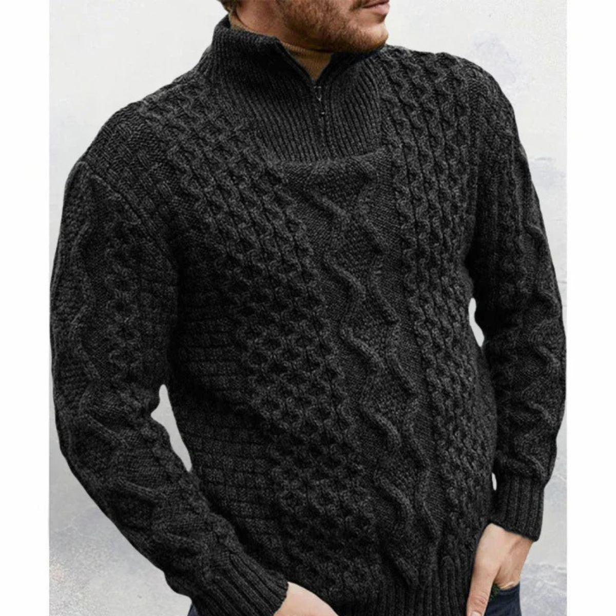 The Dublin Quarter Zip Wool Cable Knit Jumper for Men