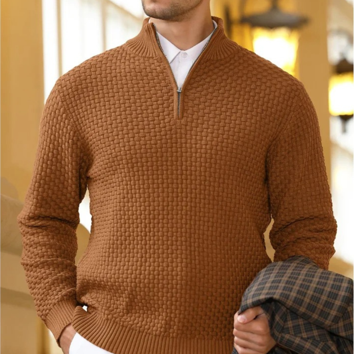 The Camogli Men’s Casual Half Zip Textured Knit Jumper