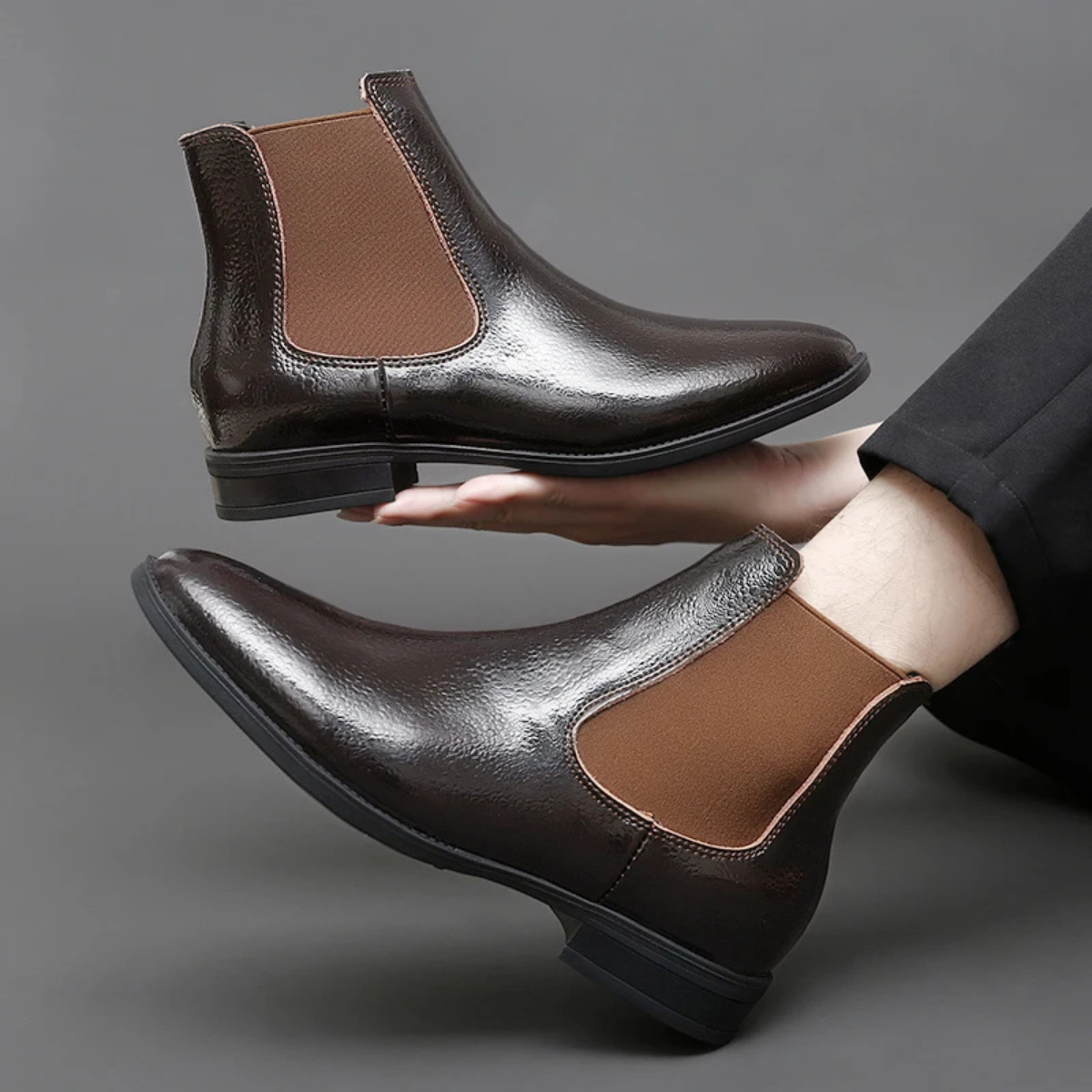 The Gerace Men’s Leather Slip On Chelsea Boots with Elastic Panel