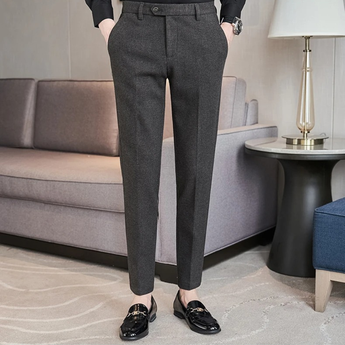 The Piacenza Men’s Slim Fit Smart Wool Blend Formal Trousers