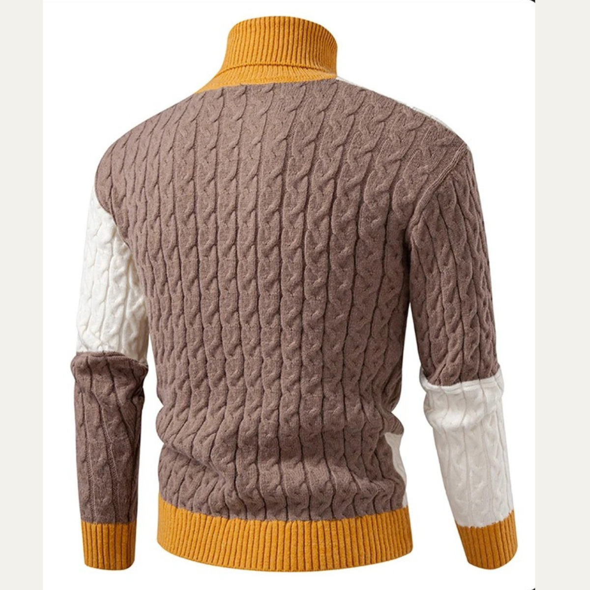 The Bevagna  Men’s Patchwork Knit Colour Block Turtleneck Jumper