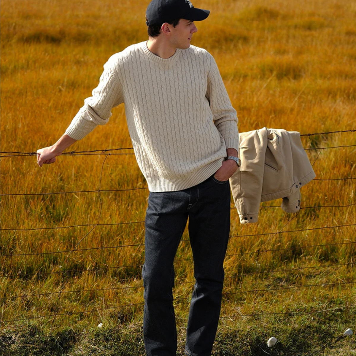 The Hever Men’s Cable Knit Crew Neck Sweater