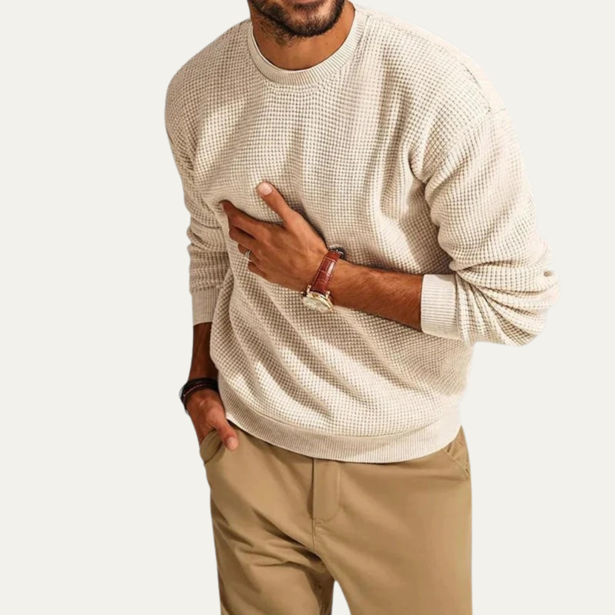 The Mayfair Men's Knit Jumper - Casual Textured Crew Neck
