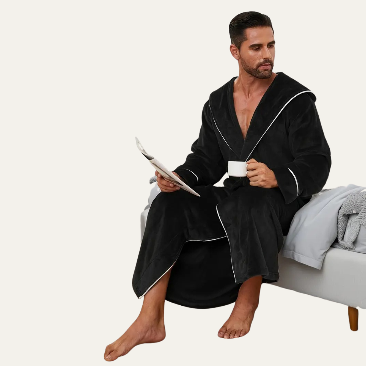 The Kenilworth Men's Hooded Fleece Long Bathrobe with Belt
