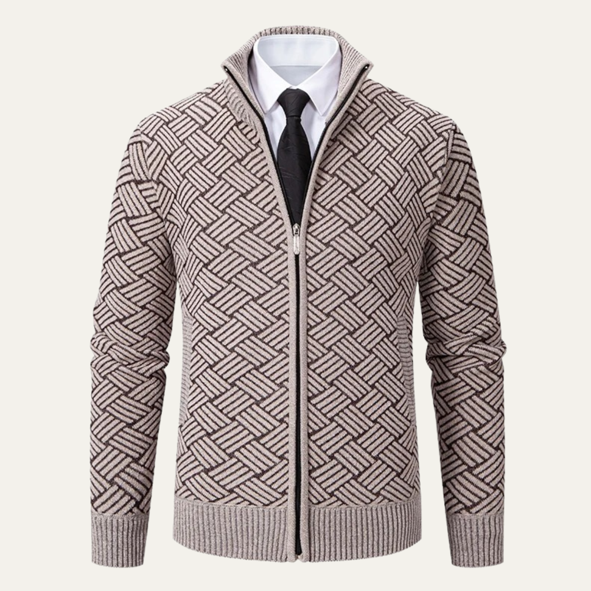 The Volterra Men’s Elegant Knit Diamond Pattern Jacket with Stand Collar