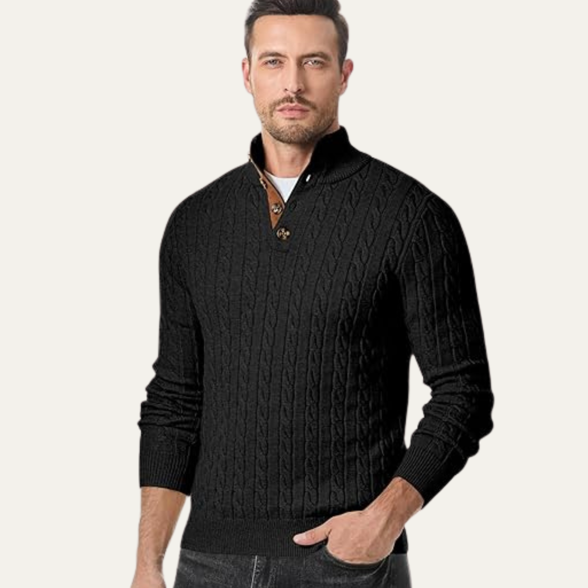 The Stamford Men's Cable Knit Collar Stand Jumper