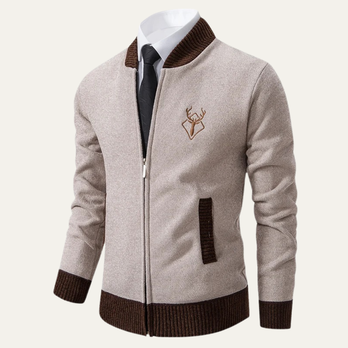 The Clapham Men's Embroidered Smart Knit Zip Cardigan