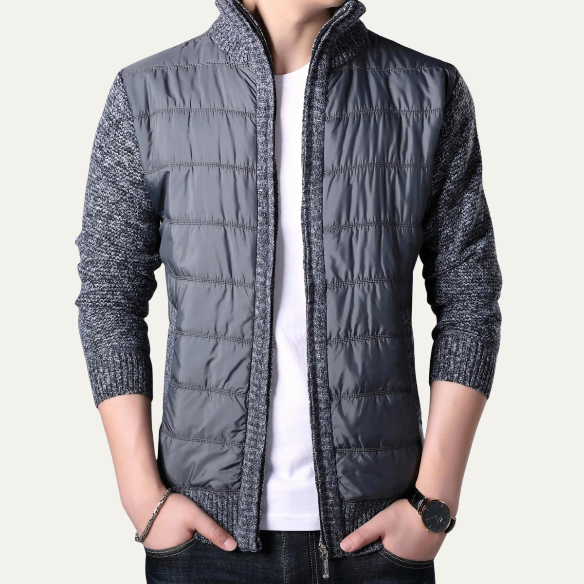 The Dundee Men's Winter Knit Sleeve Zip Up Puffer Jacket