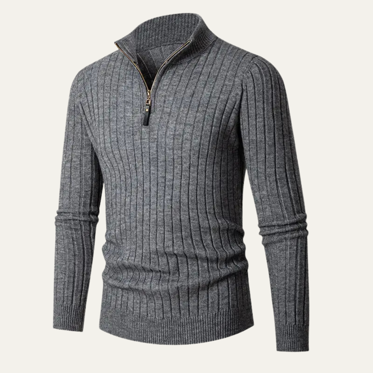 The Favignana Men's Knitted Stand Collar Ribbed Half Zip Jumper