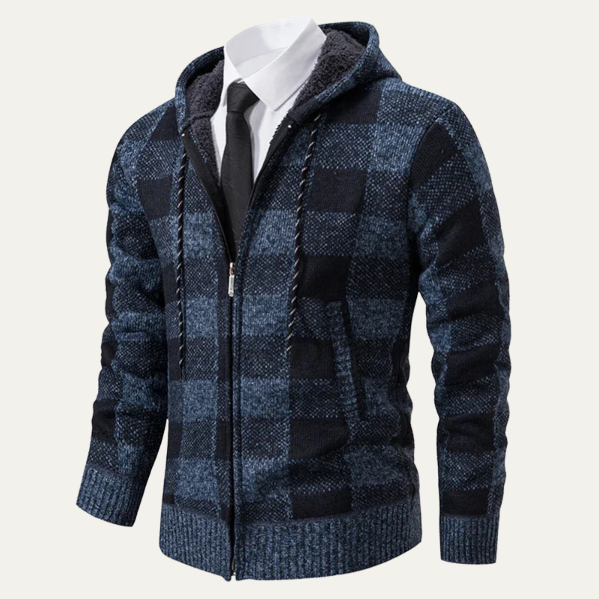 The Conegliano Men’s Casual Plaid Knitted Zip Hooded Jacket
