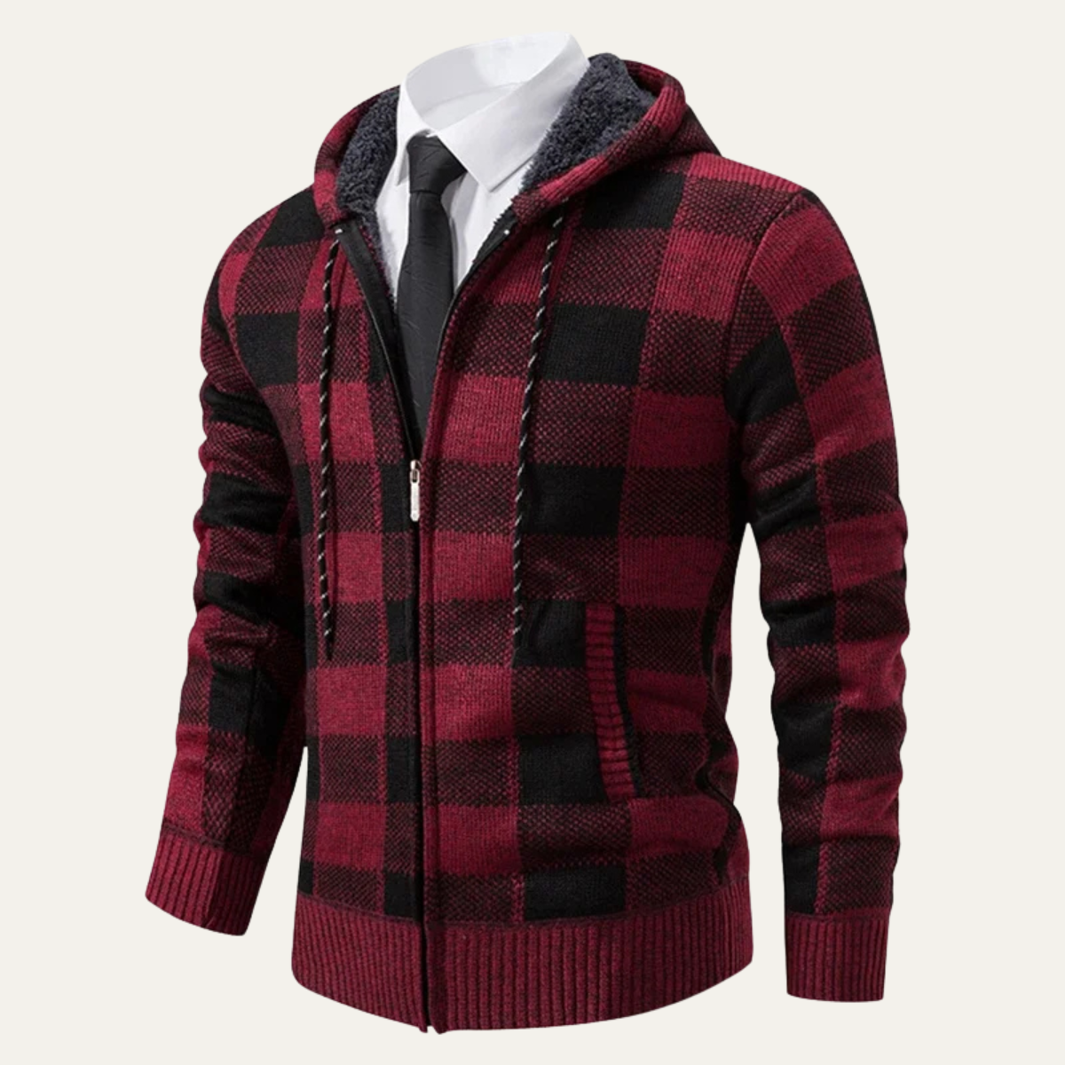 The Conegliano Men’s Casual Plaid Knitted Zip Hooded Jacket