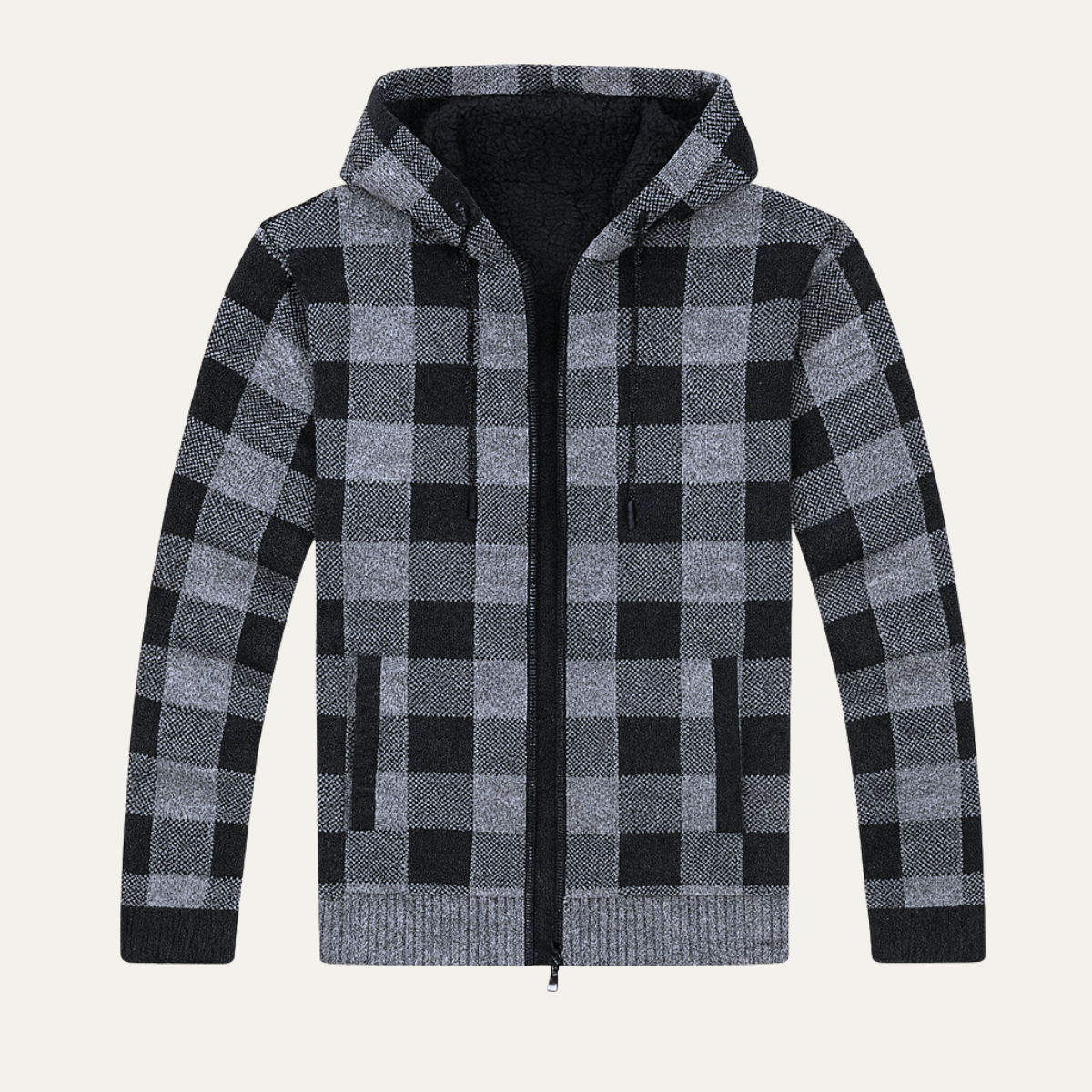 The Conegliano Men’s Casual Plaid Knitted Zip Hooded Jacket