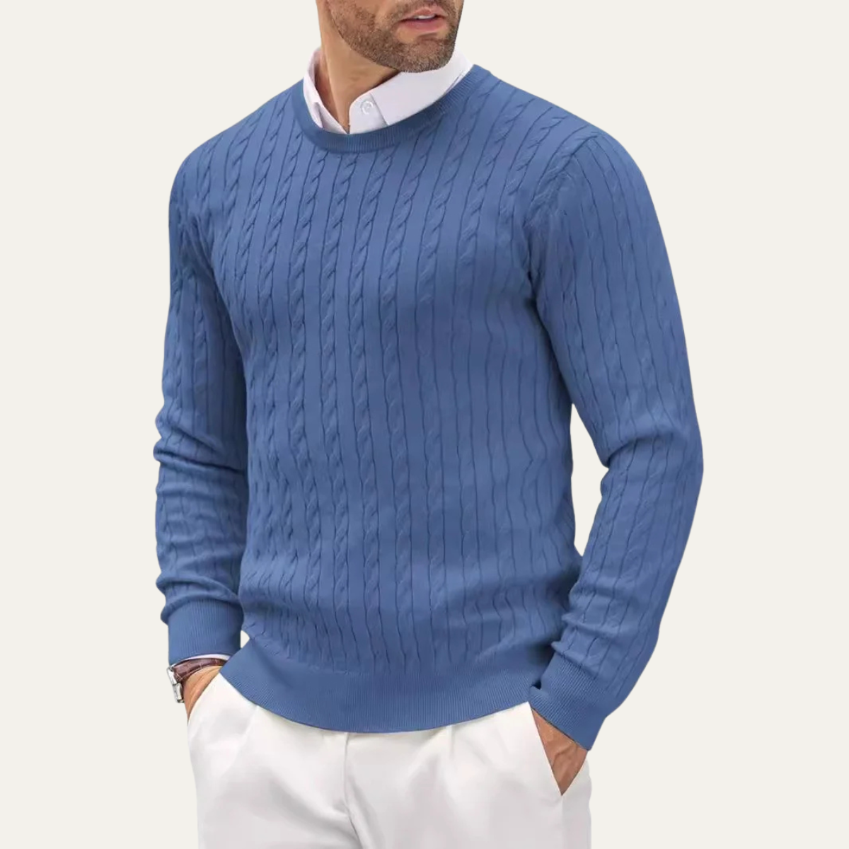 The Carcassonne Men’s Cable Knit Crew Neck Cotton Jumper