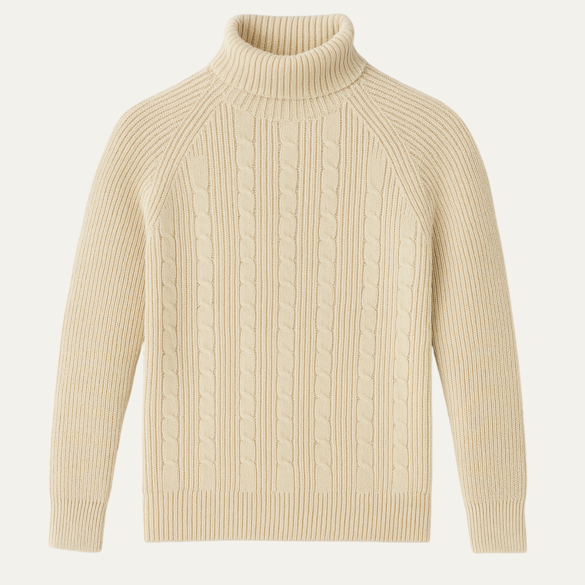 The Richemont Men’s Classic Old Money Cable Knit Turtleneck Jumper - Beige