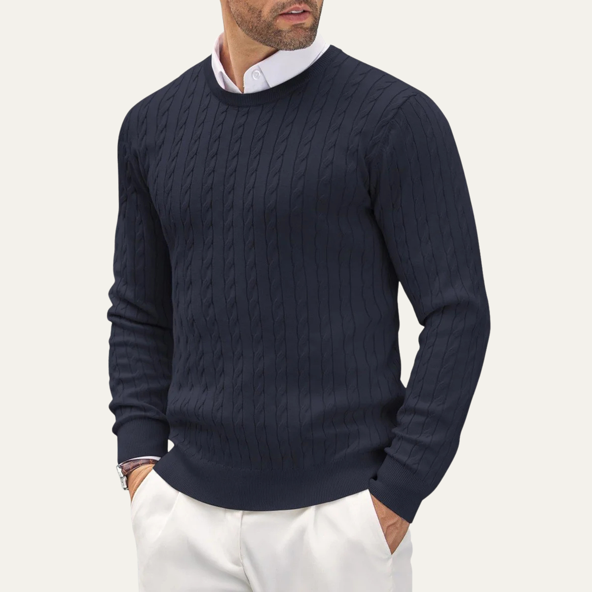 The Carcassonne Men’s Cable Knit Crew Neck Cotton Jumper